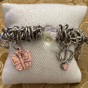 Silver and Pink “Valentine” Themed Charm Bracelet